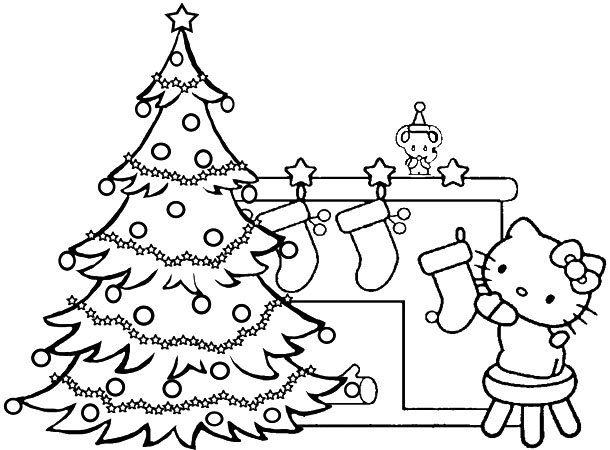 Новогодняя раскраска "Хэлоу Китти"