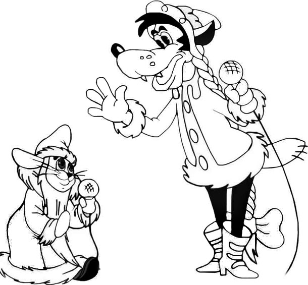 Новогодняя раскраска "Ну, погоди!"