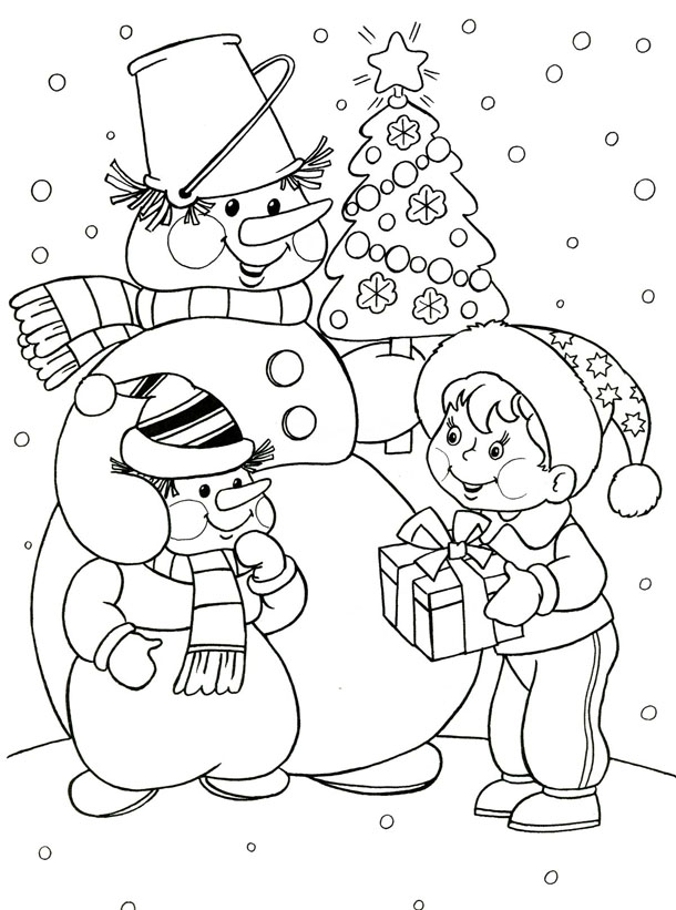 Новогодняя раскраска "Снеговики"