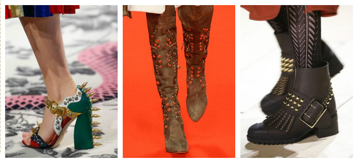Модная обувь осень-зима 2016 - 2017, декорированная шипами и заклепками, фото