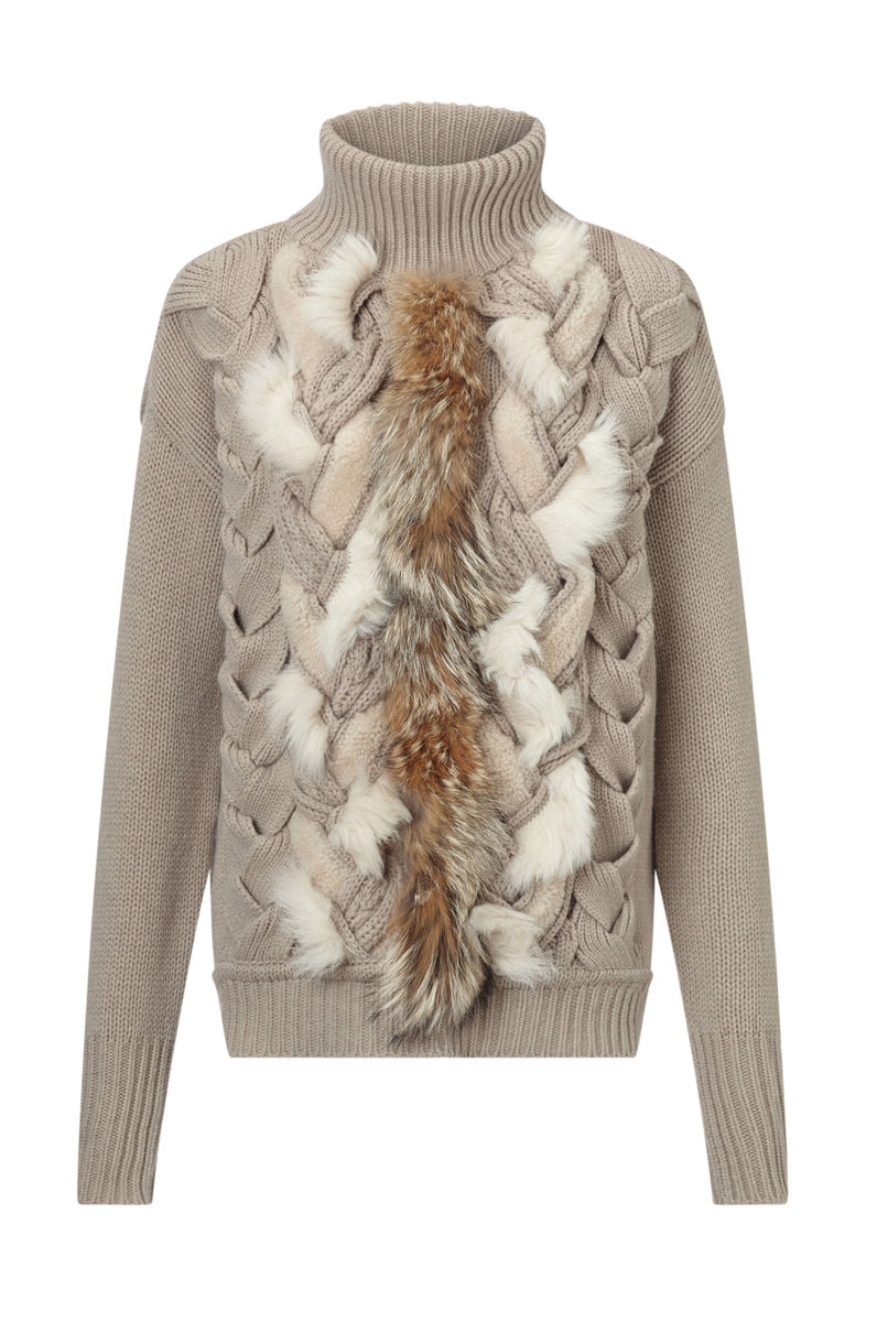 Модный свитер с обьемным вязаным рисунком тренд сезона из коллекции Belstaff..