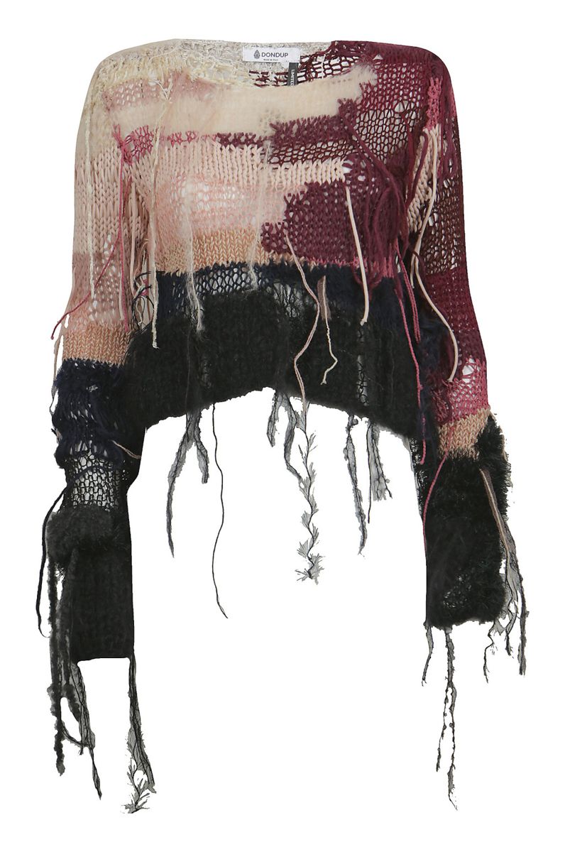 Модный короткий разноцветный свитер с торчащими нитями тренд сезона из коллекции Dondup.