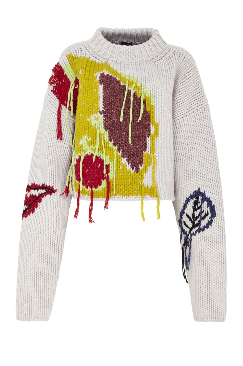 Модный бежевый свитер с длинными рукавами украшеный геометрическими рисунками тренд сезона из коллекции JOSEPH..