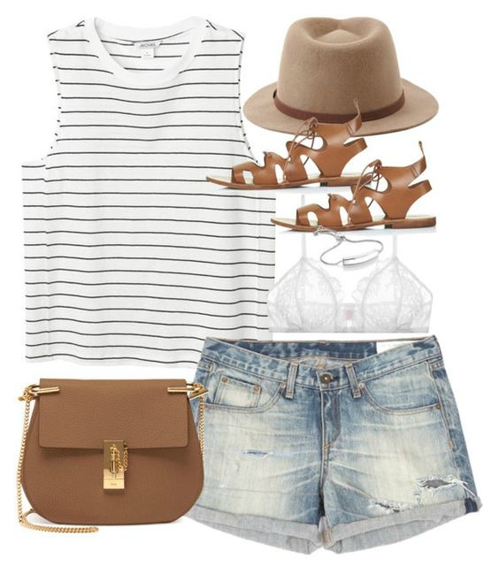 На фото: модный лук для знойного лета - майка, шорты, шляпа, очки.