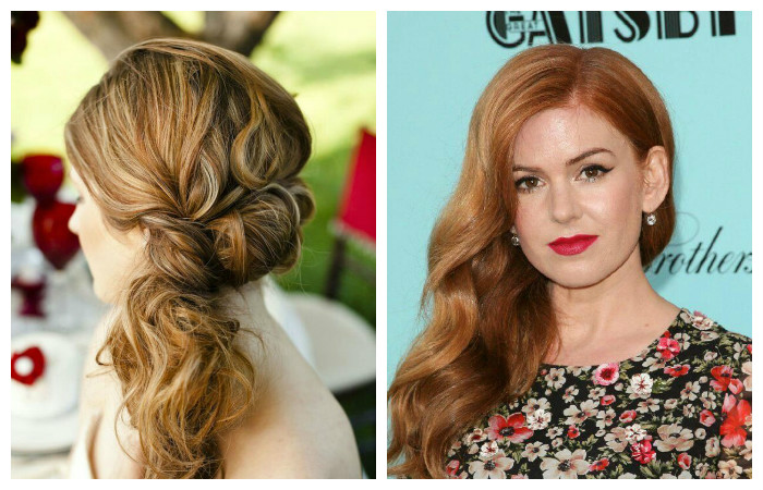 Прически, уложенные на один бок, на длинные волосы, фото