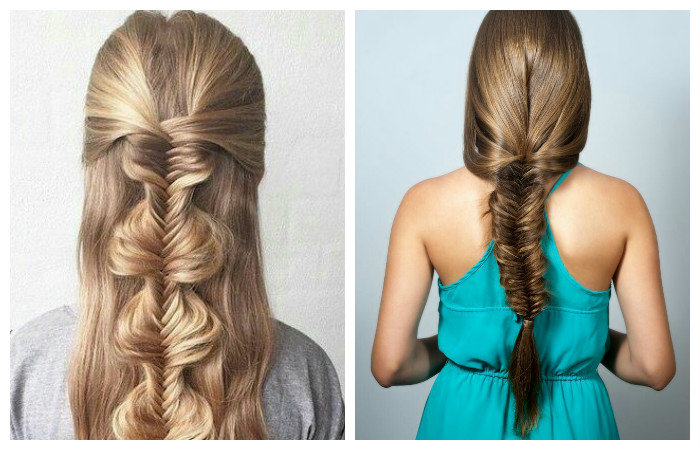 Прическа "рыбий хвост" для длинных волос, фото