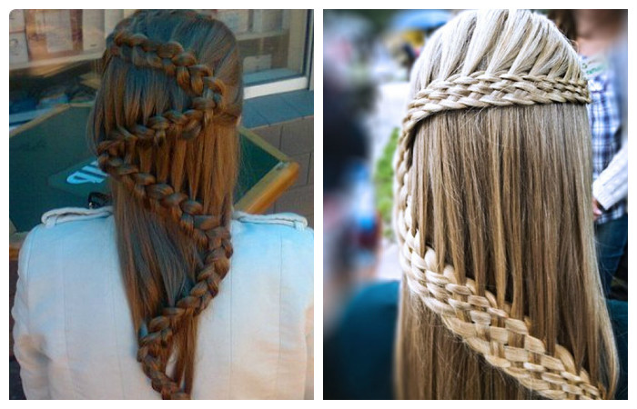 Прическа с косой в виде змейки для длинных волос, фото