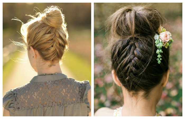 Прическа с косой "наоборот" для длинных волос, фото