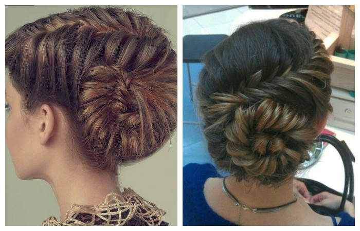 Прическа с косой в виде ракушки для длинных волос, фото