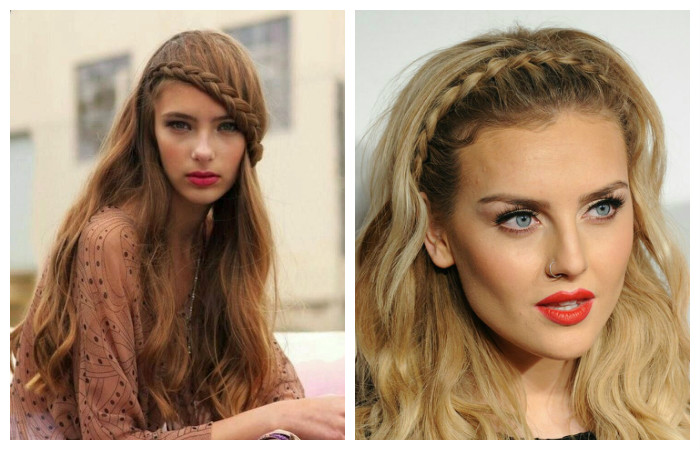 Прическа с косой в виде челки или ободка для длинных волос, фото