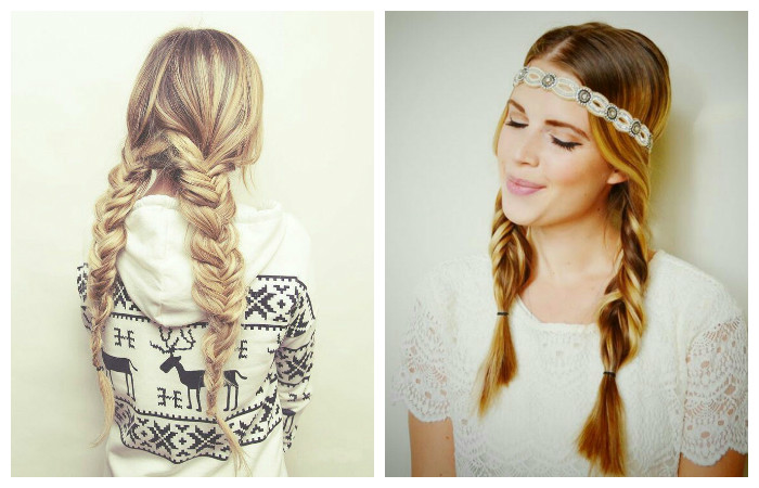 Прическа с двумя косами для длинных волос, фото