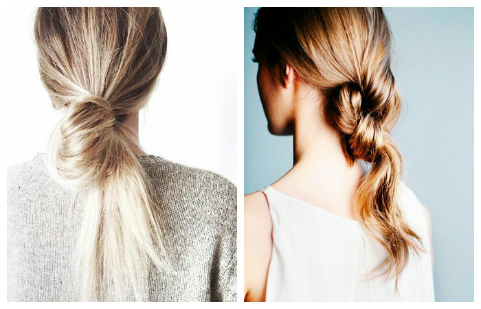 Прическа с "узлами" для длинных волос, фото