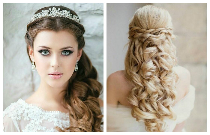 Свадебная прическа с распущенными длинными волосами, фото