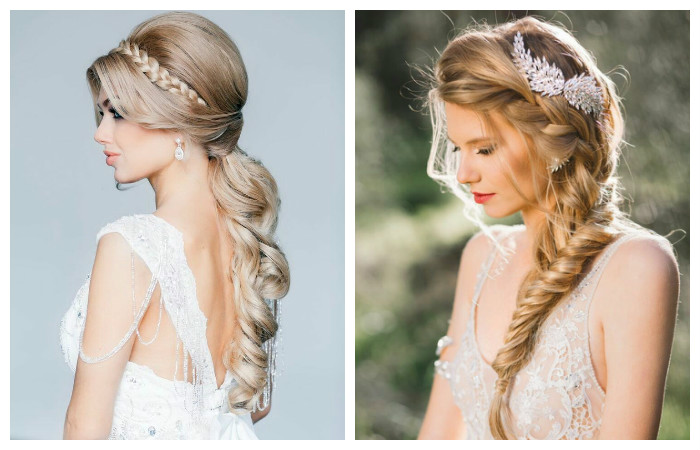 Свадебная прическа с косой на длинные волосы, фото