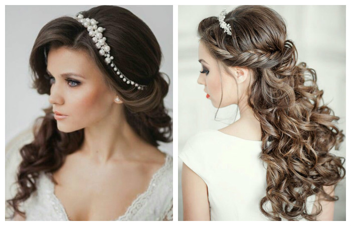 Свадебная прическа с распущенными длинными волосами, фото