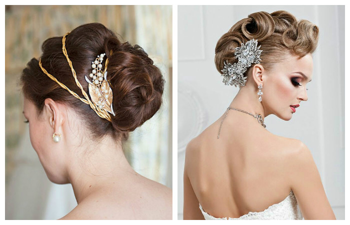 Свадебная прическа с красивыми аксессуарами на длинные волосы, фото