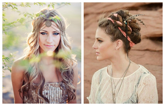 Прическа в богемном этническом стиле на длинные волосы, фото