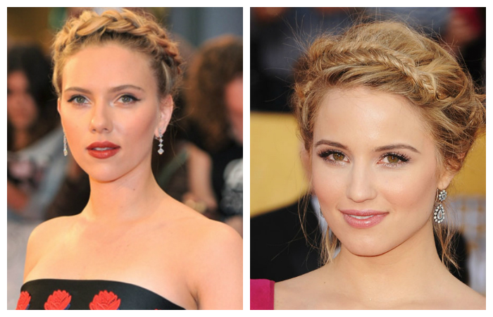 Легкие летние прически на средние волосы с косой вокруг головы, фото