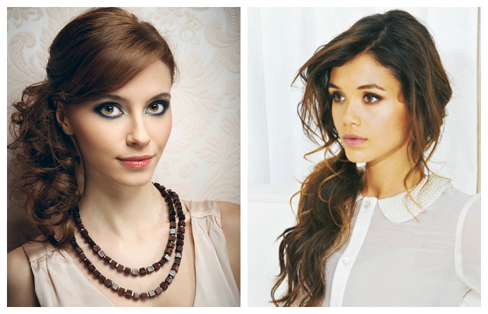 Легкие прически на средние волосы с низким хвостом на бок, фото