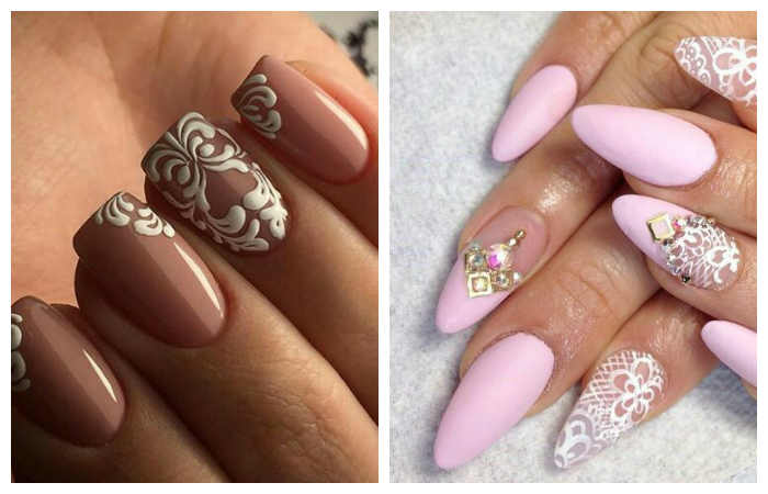 Узоры и кружева на ногтях кистью