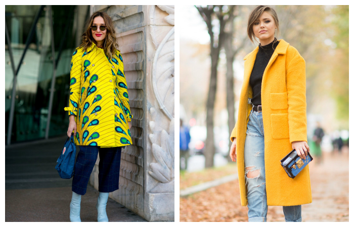С чем носить желтое пальто?