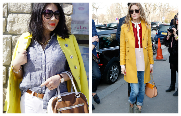 С чем носить желтое пальто?