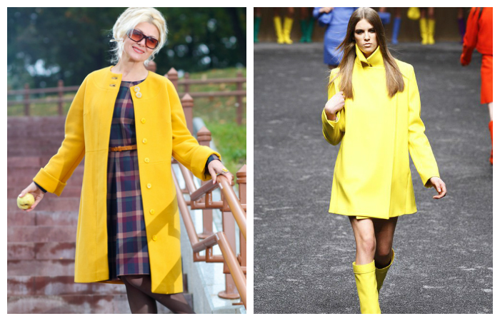 С чем носить желтое пальто?