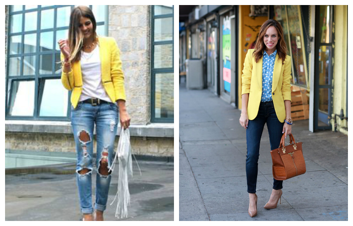С чем носить желтый пиджак, фото