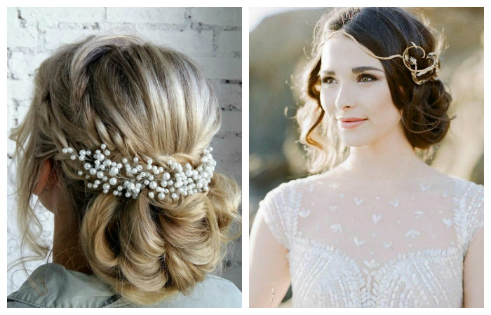 Свадебные прически с аксессуарами на средние волосы, фото