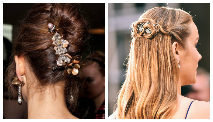 Вечерние прически с аксессуарами на средние волосы